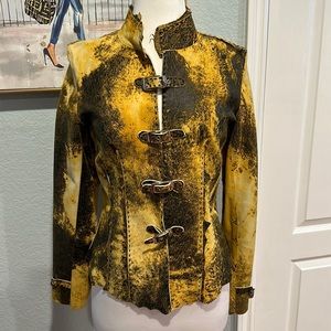 Yellow and Black Women's Leather Jacket